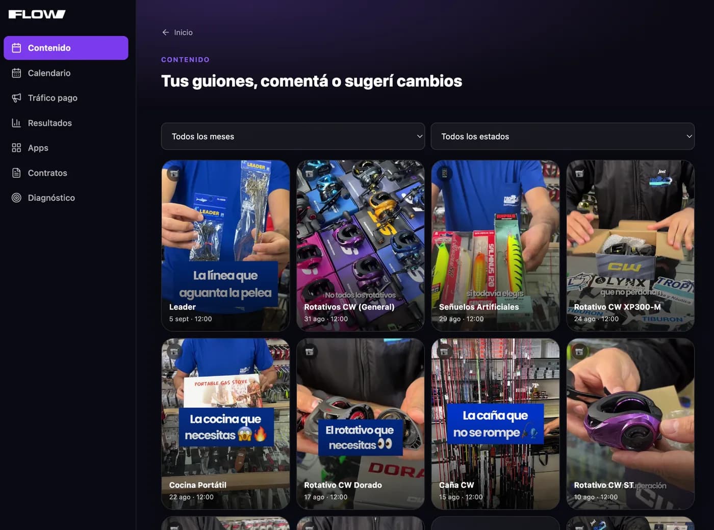 Pantalla de Contenido: guiones para comentar o pedir cambios